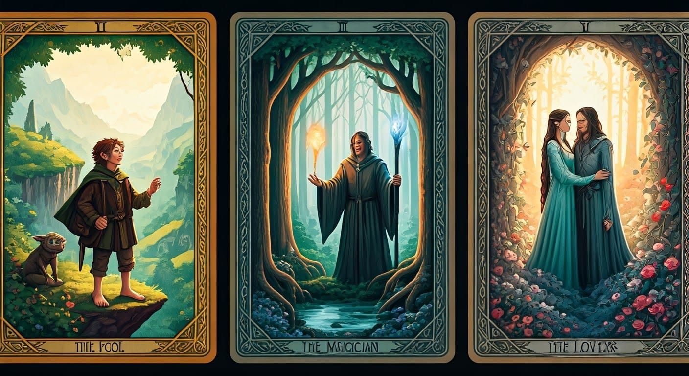 Vibrant Watercolor Tarot Cards Inspired by Lord of the Rings