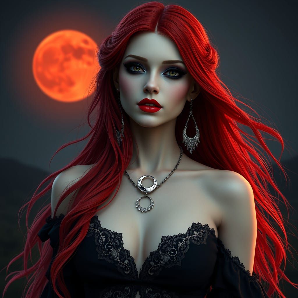 Goddess in Lunar Glow with Blood Moon
