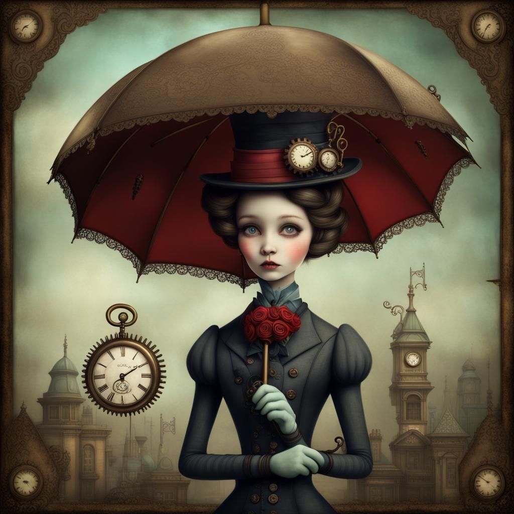 Steampunk Mary Poppins in a Victorian Dreamscape