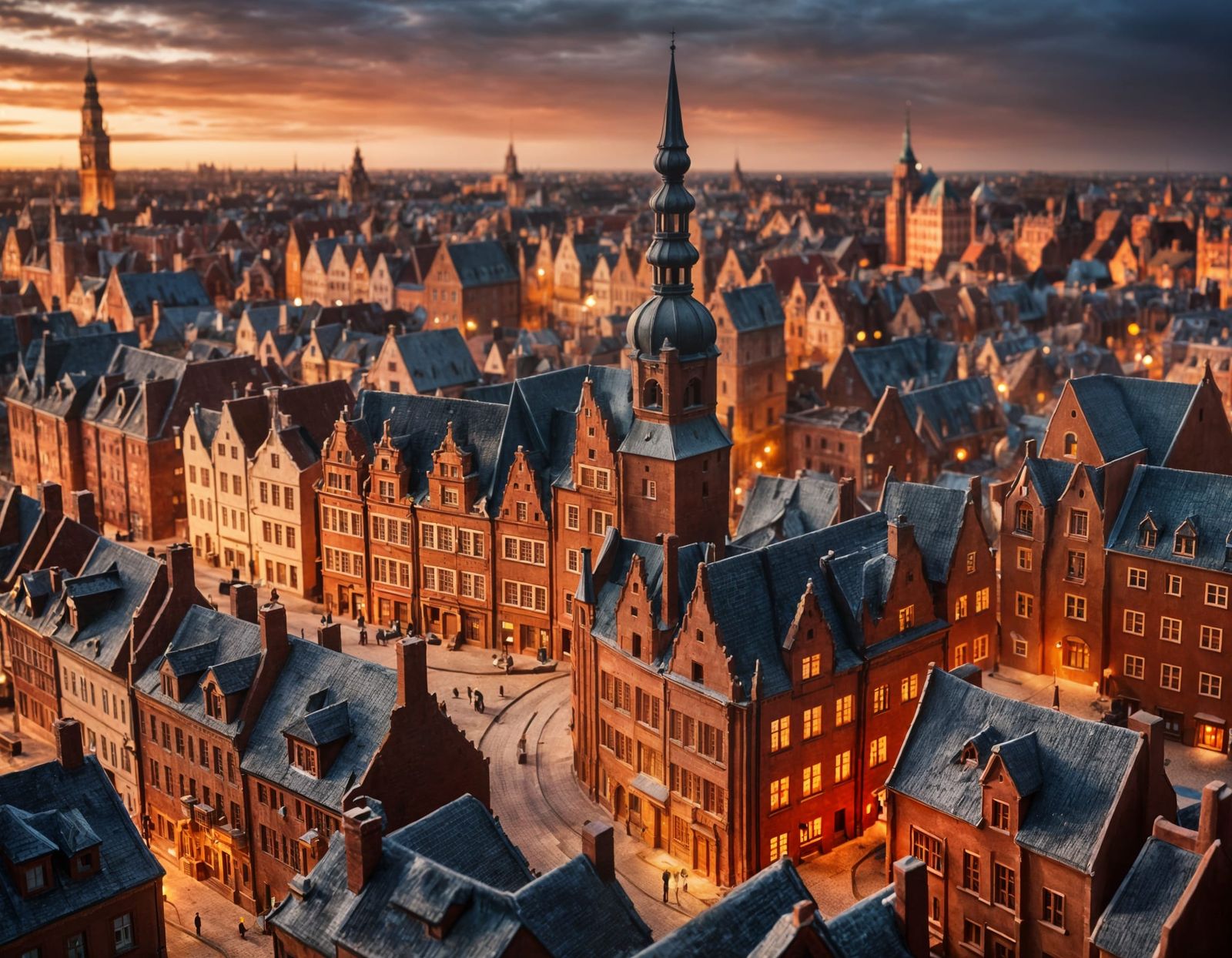 Surreal Miniature Gdansk Cityscape in Earthy Clay