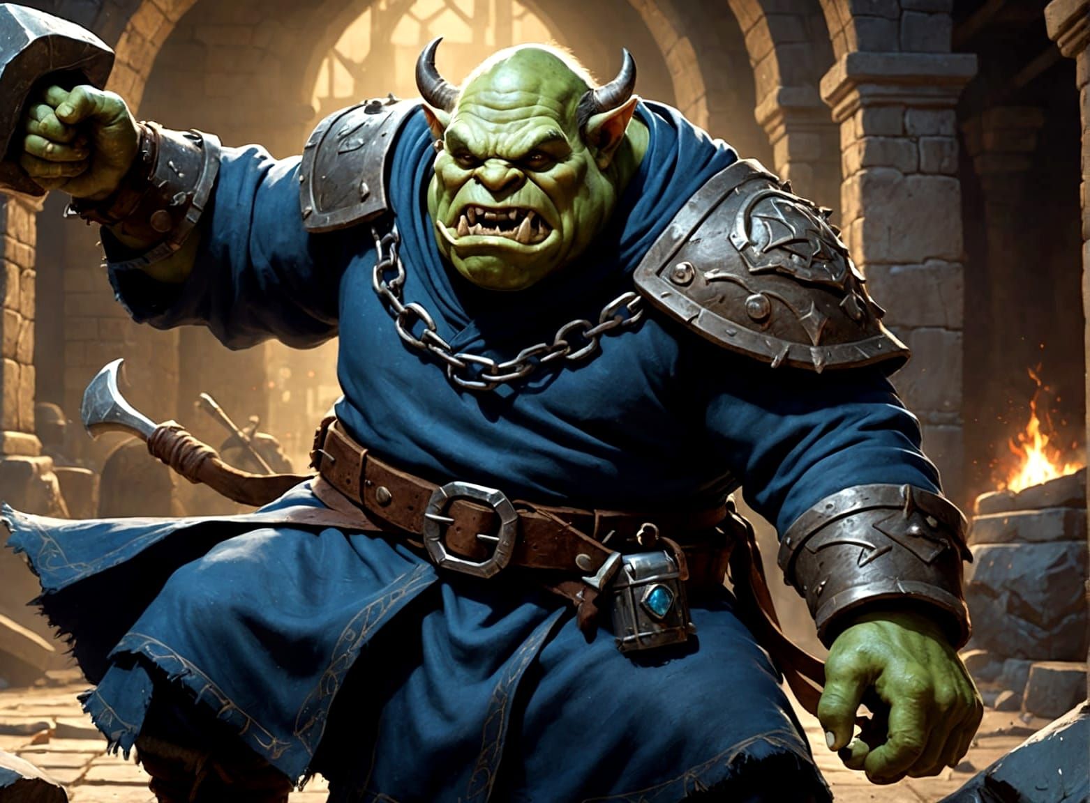 Hyperrealistic Ogre Faces Magical Dungeoneer in Epic Dungeon...