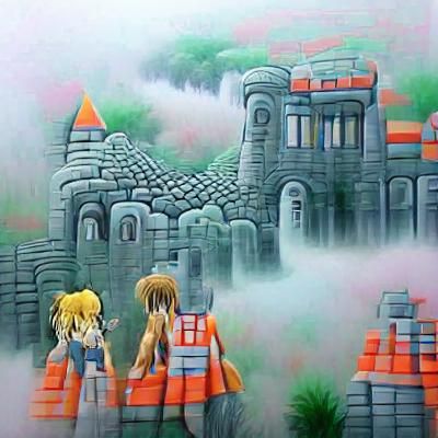 Ethereal Labyrinthine Castles Adrift in Misty Vapors