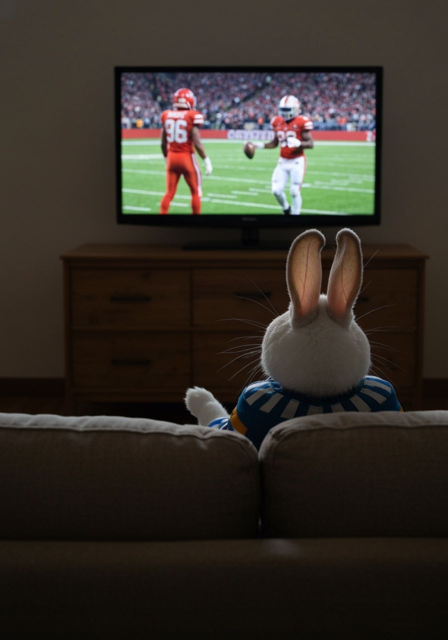 Rabbit Watching Football Game on Couch