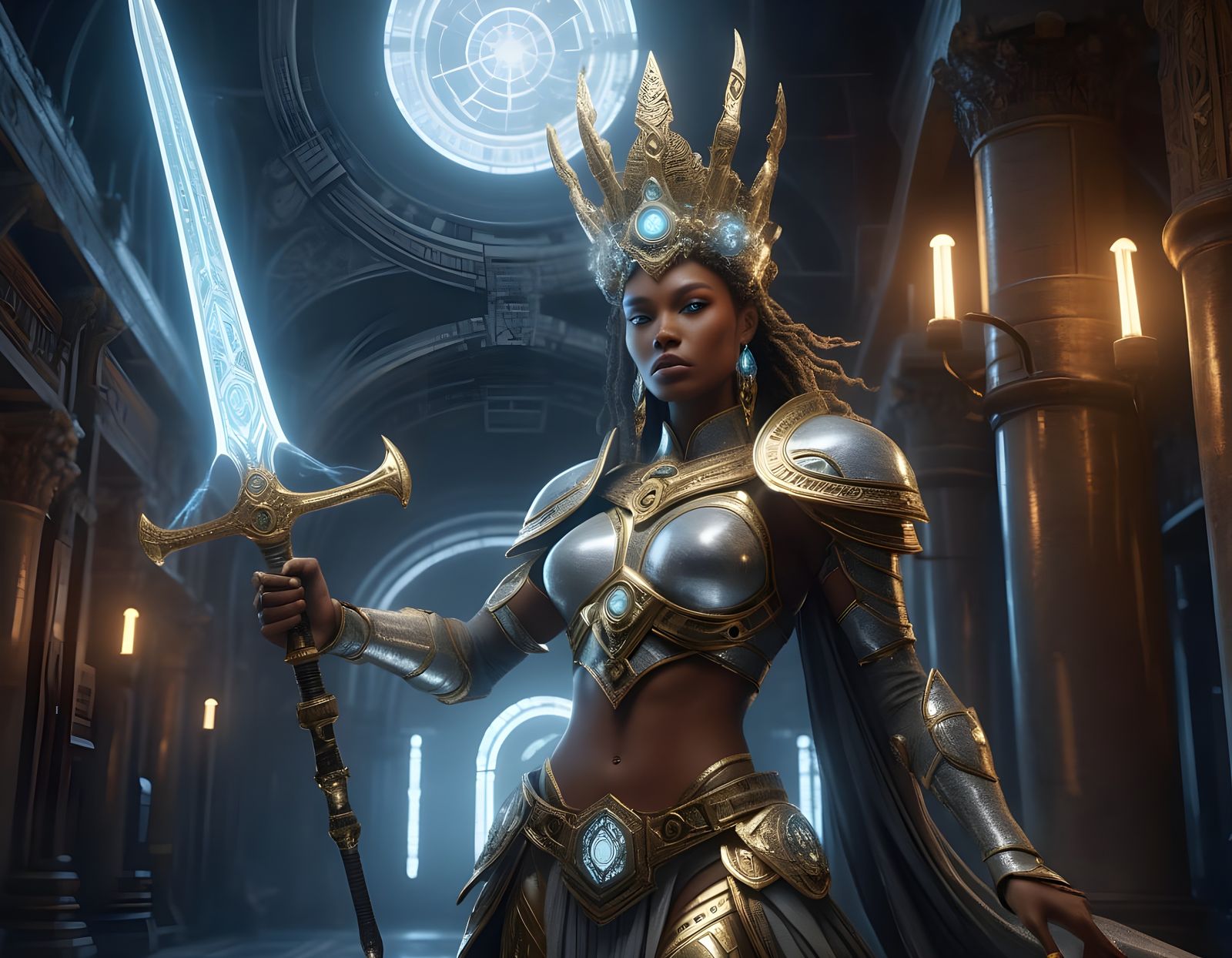 Cyberpunk Empress in Elegant Armor