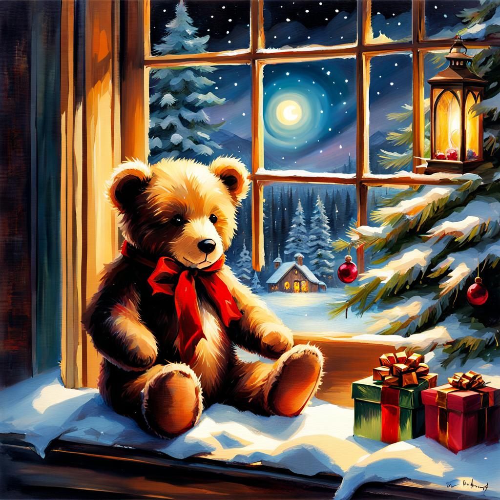 Whimsical Christmas Scene with Teddybear