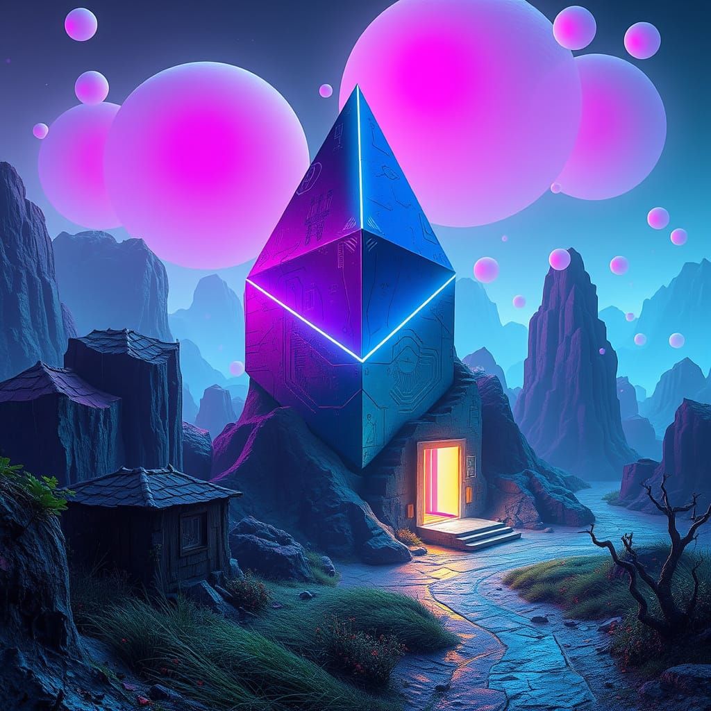 Etherehum Goddess in Futuristic Neon Landscape