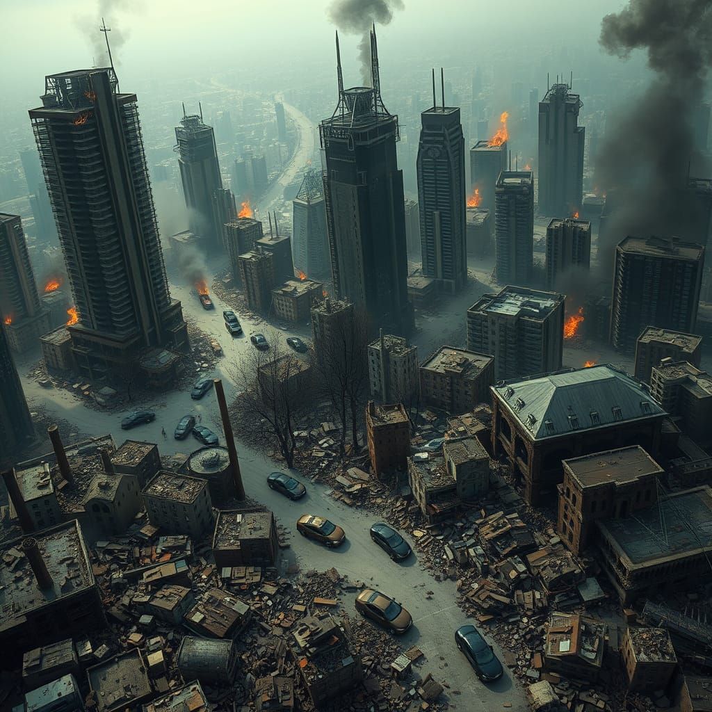 Ravaged Metropolis in Ruin, a Grim Aerial View