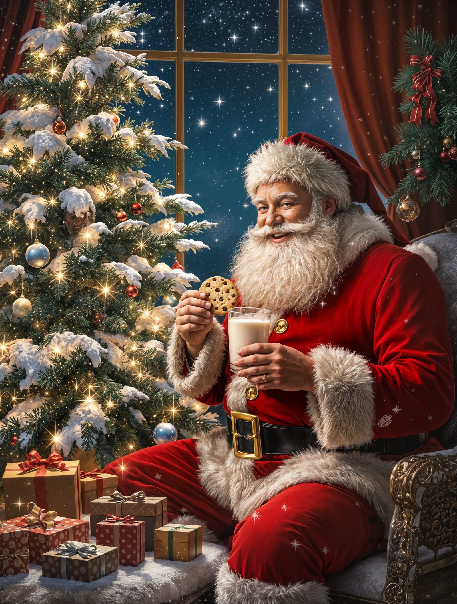 Classic Christmas Scene with Traditional Santa