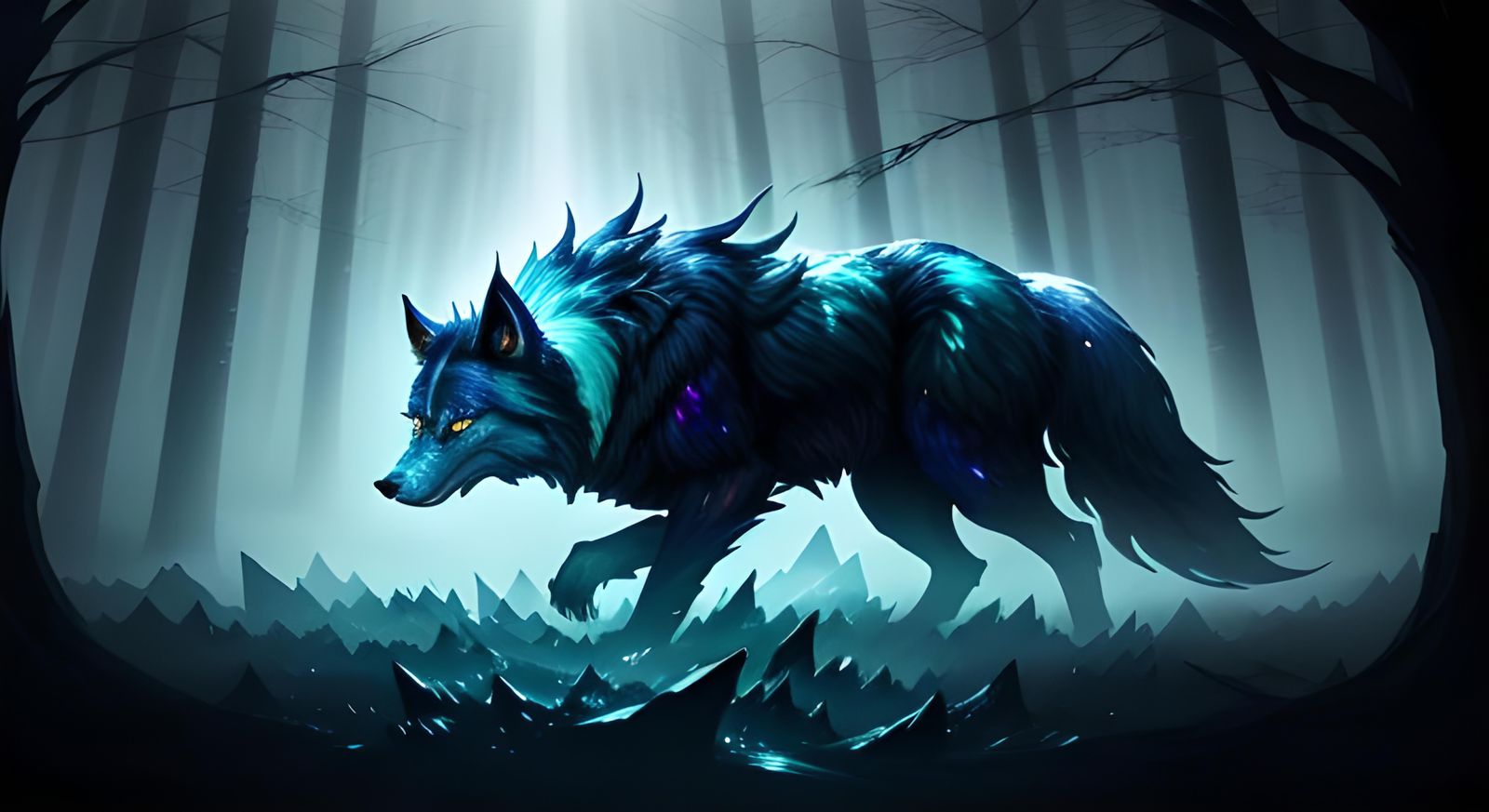 Ghostly Glasswolf in Moonlit Forest