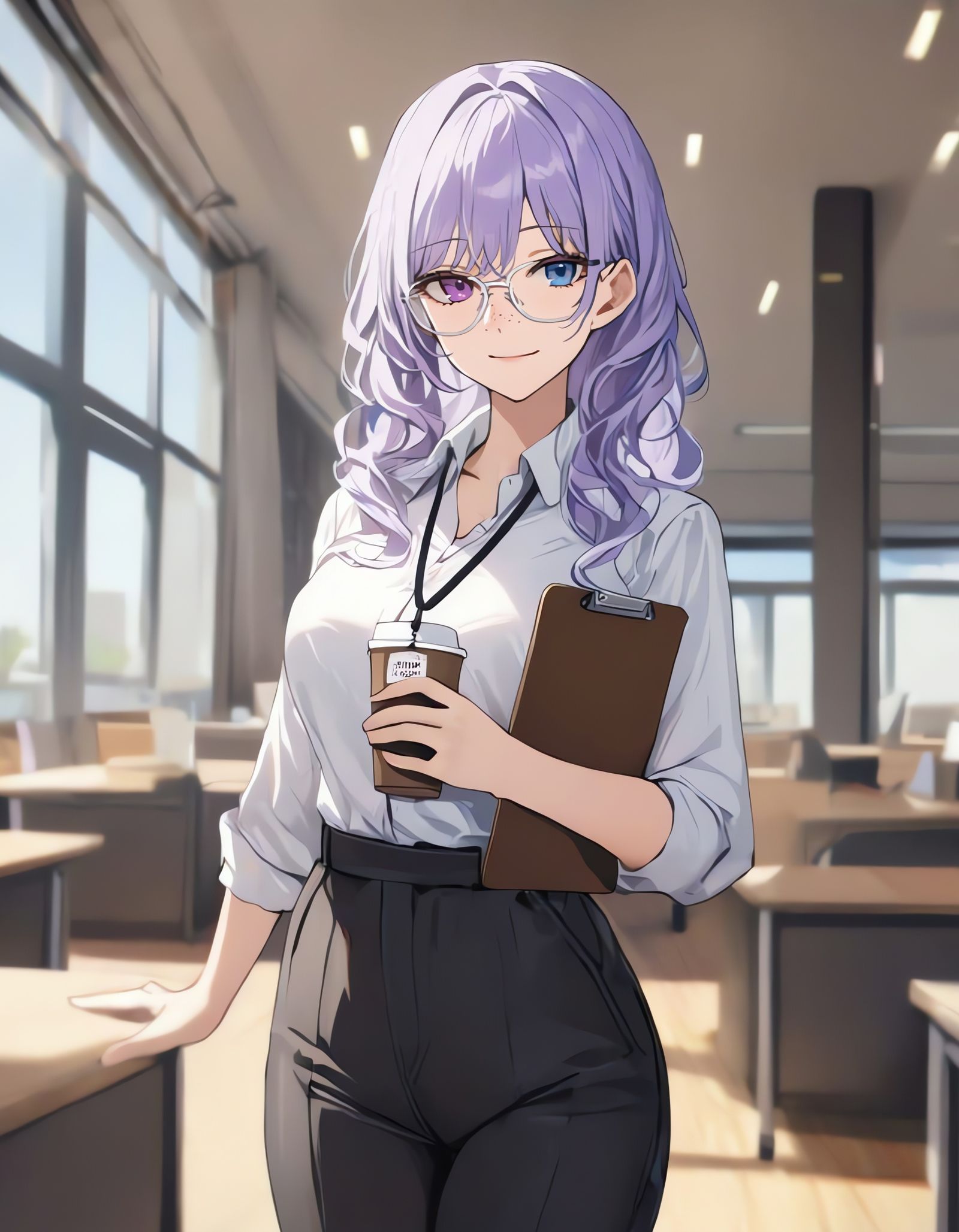 AI Anime Girl with Heterochromia in Office Setting