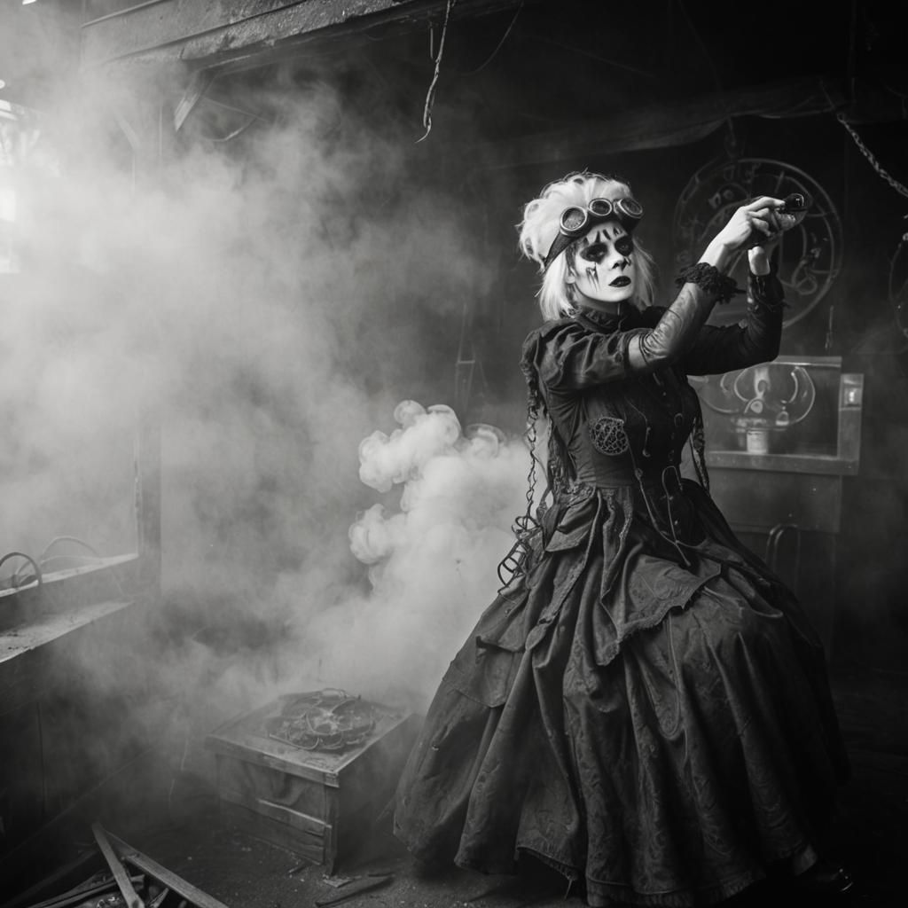 Goth Model in Abandoned Carnival Ride