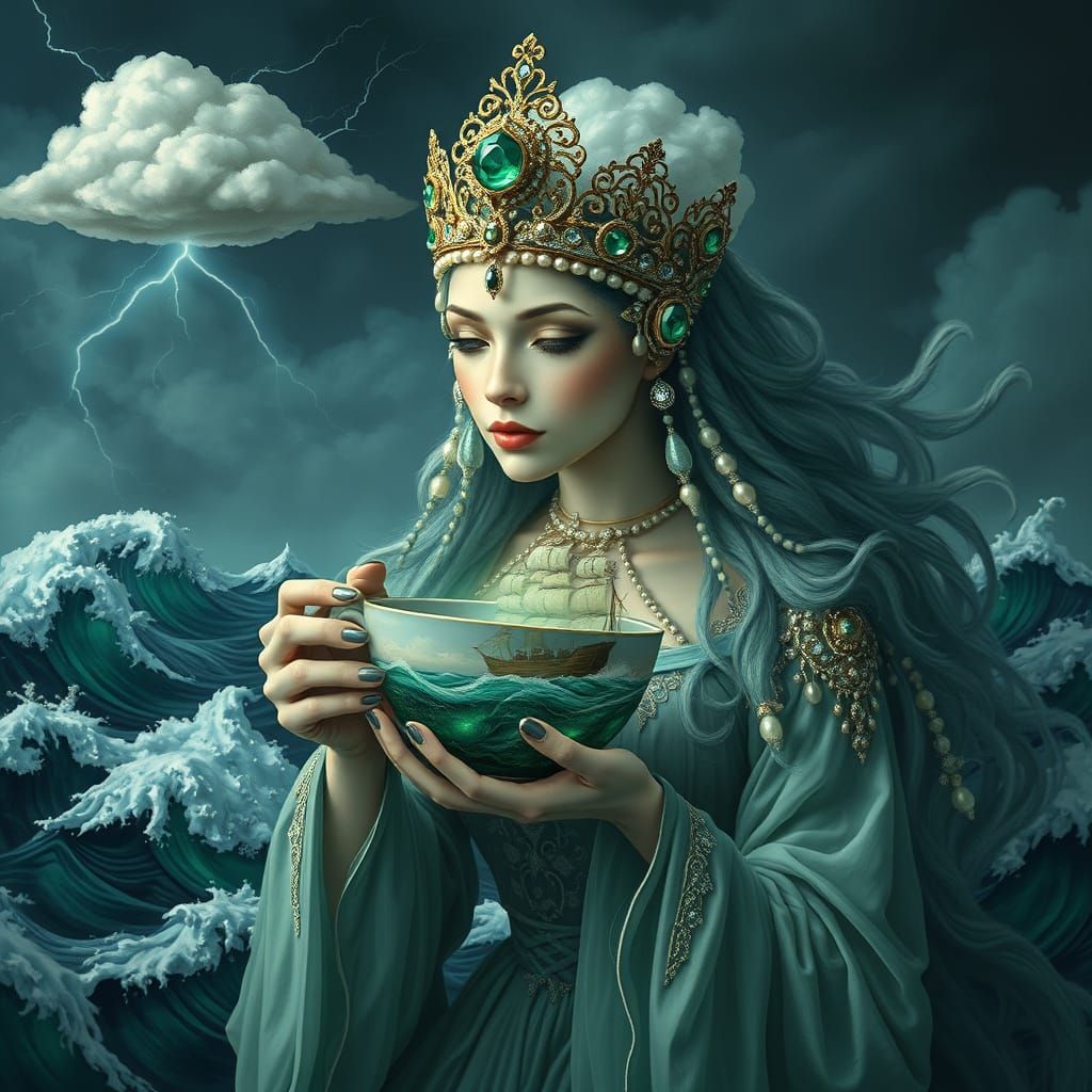 Ethereal Ocean Queen with Emerald Gemstone Ocean