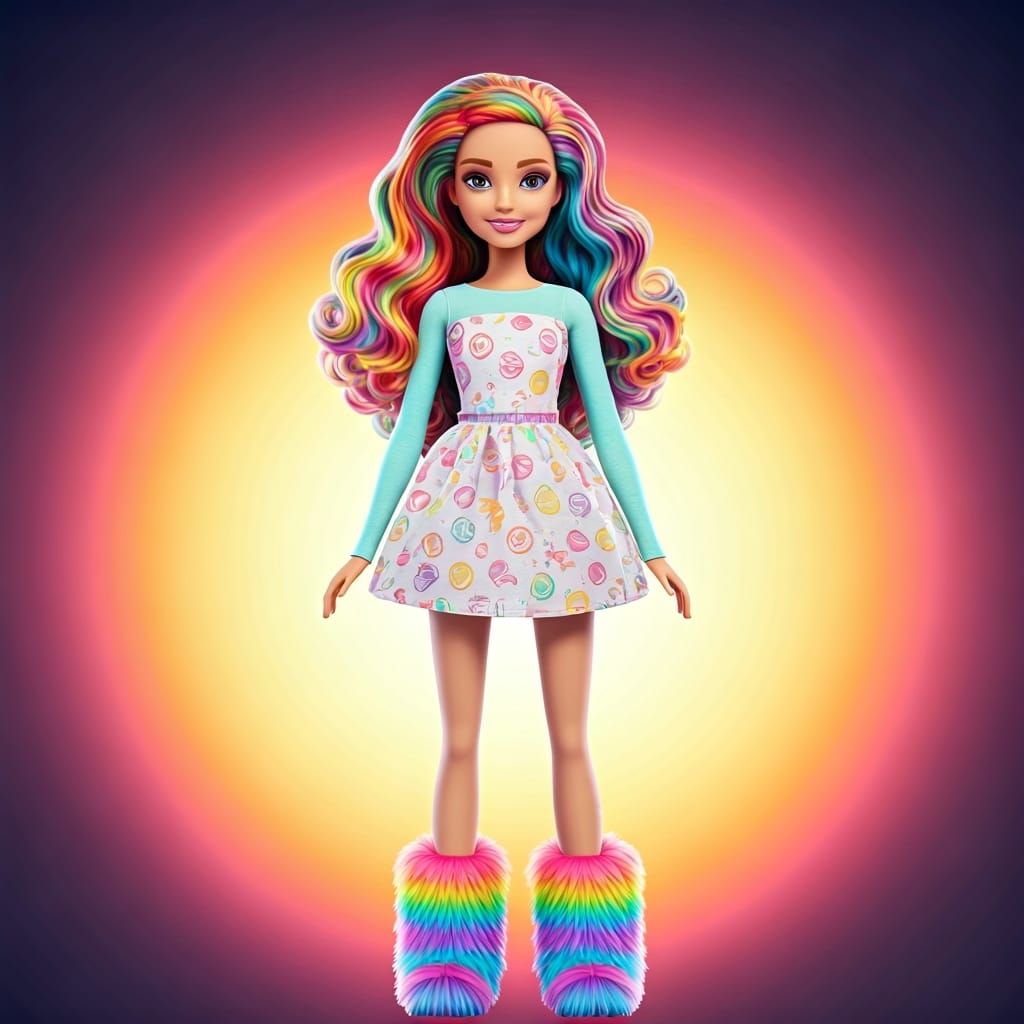 Rainbow Barbie Doll in 3D Digital Art