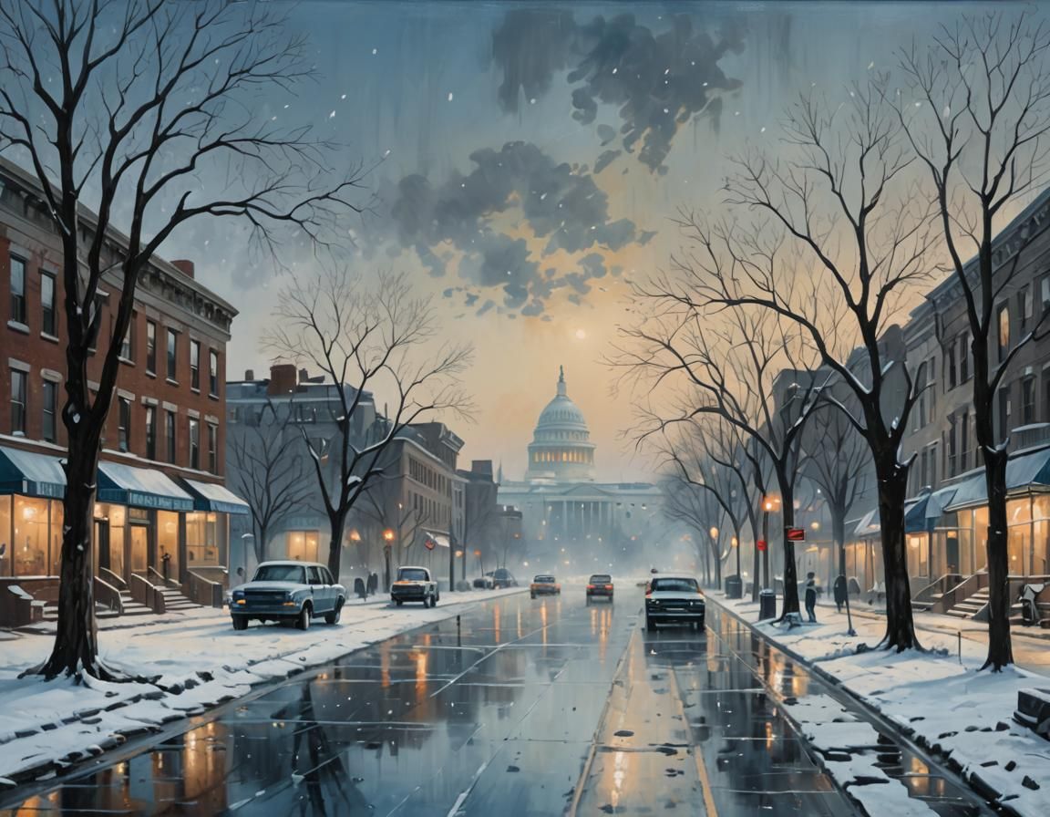 Ethereal Winter Scene in a Desolate Washington DC