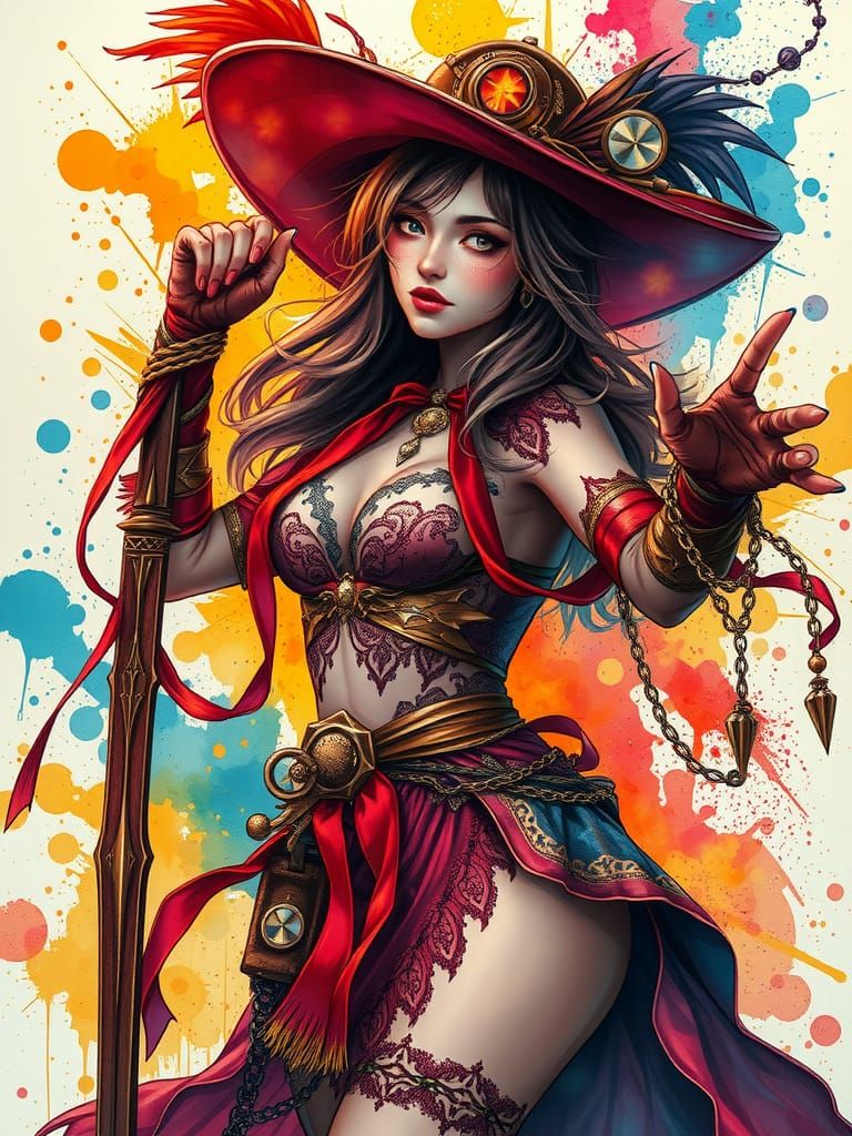 Steampunk Battle Mage in Vibrant, Expressive Art