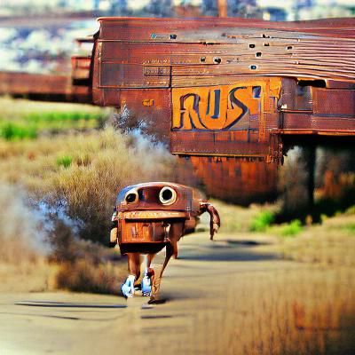 Forgotten Robot's Desperate Sprint Amidst Rusty Landscape