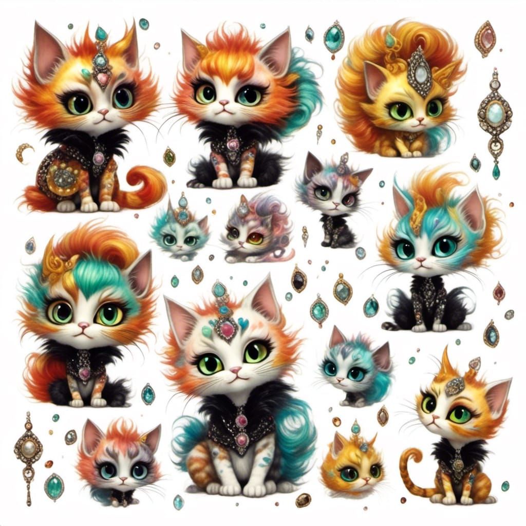 Gothic Feline Rockstar in Vibrant Colors