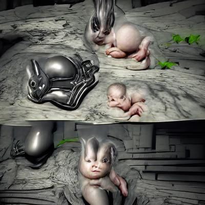 Cute Baby Bunny in Surreal Giger-Inspired Unreal Engine Art