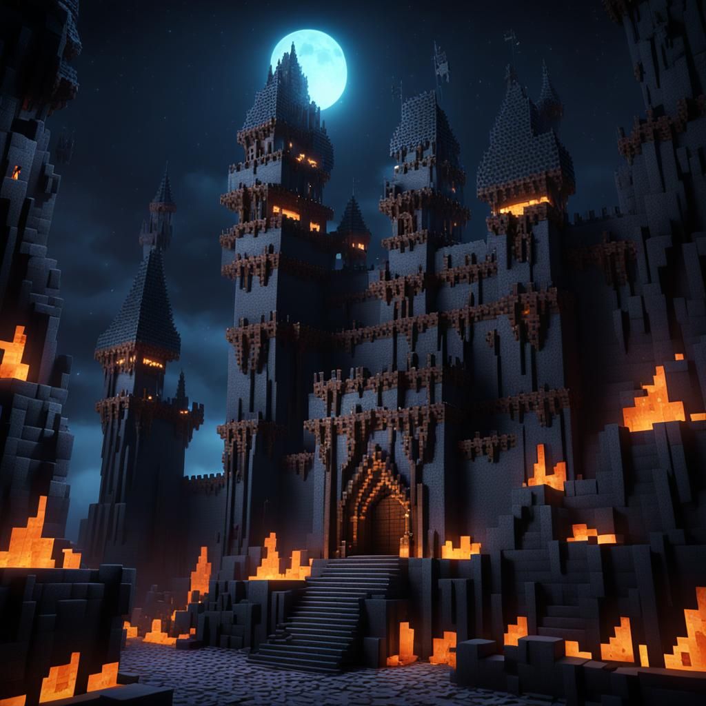 Fantastical Dark Towers in the Obsidian Empire at Night