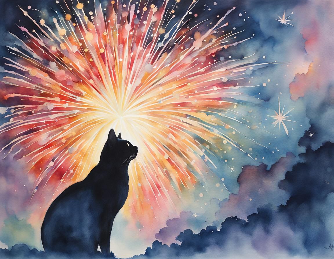 Cat watching the firework