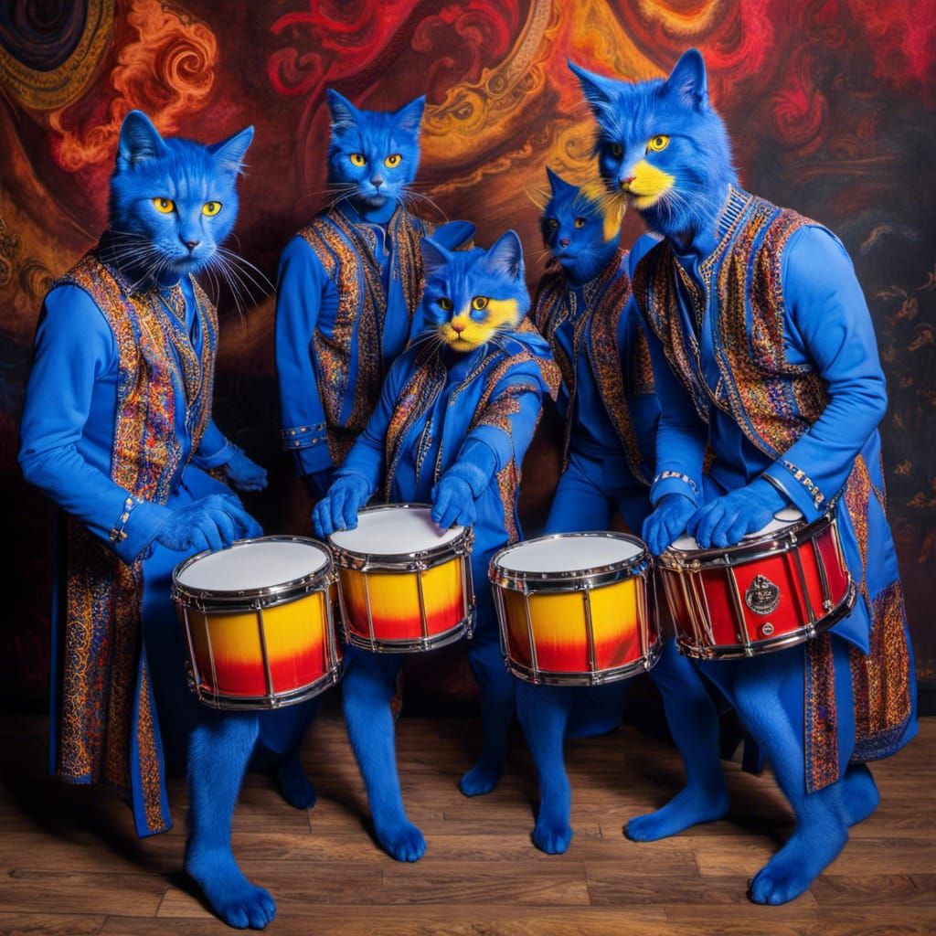 Furry Blue Cats Perform as the Blue Man Group in a Cinematic...