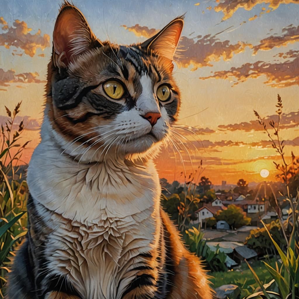 Serenely Gazing Feline in Sunset Glow
