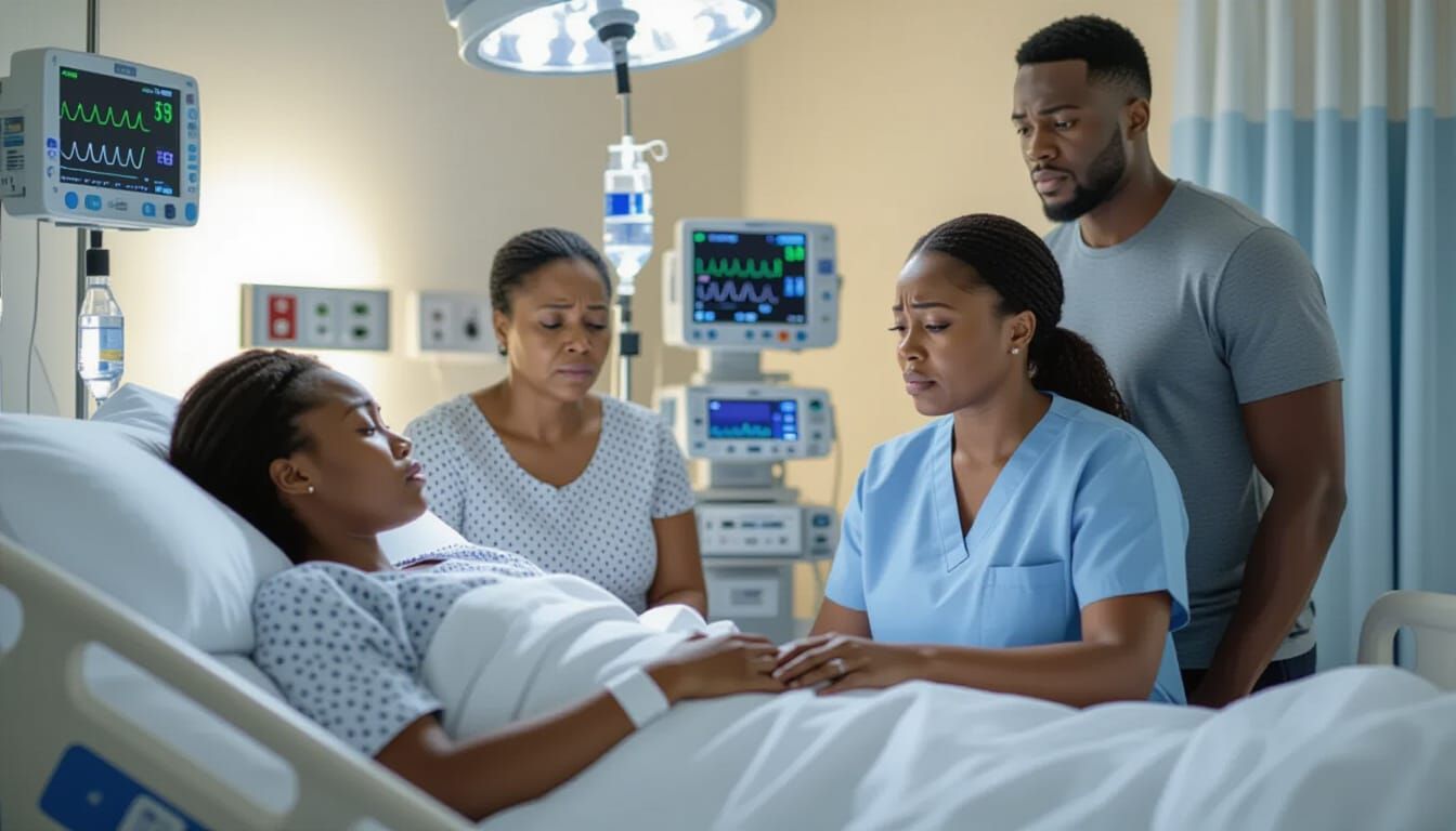 Tense Hospital Scene: Young Woman's Health Crisis