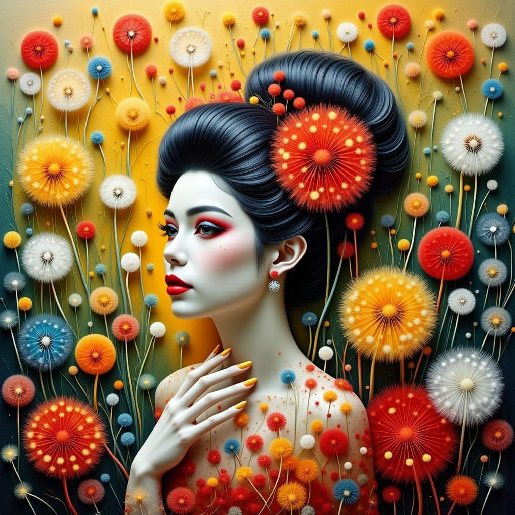 Dreamy Dandelion Fairy in Vibrant Hand-Painted Plaster