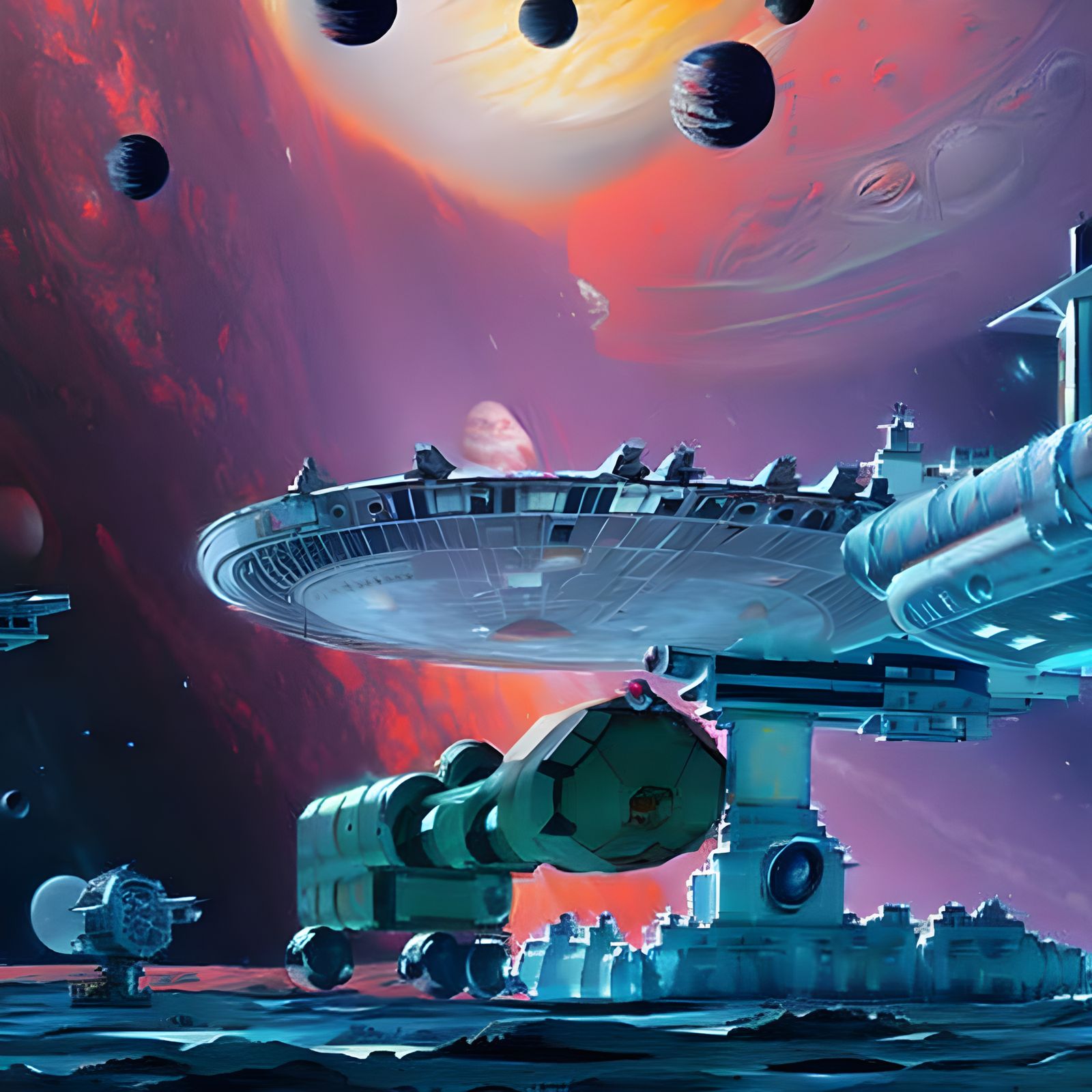 Surreal Jupiter Space Station Party Amidst Tornadic Retro Mo...