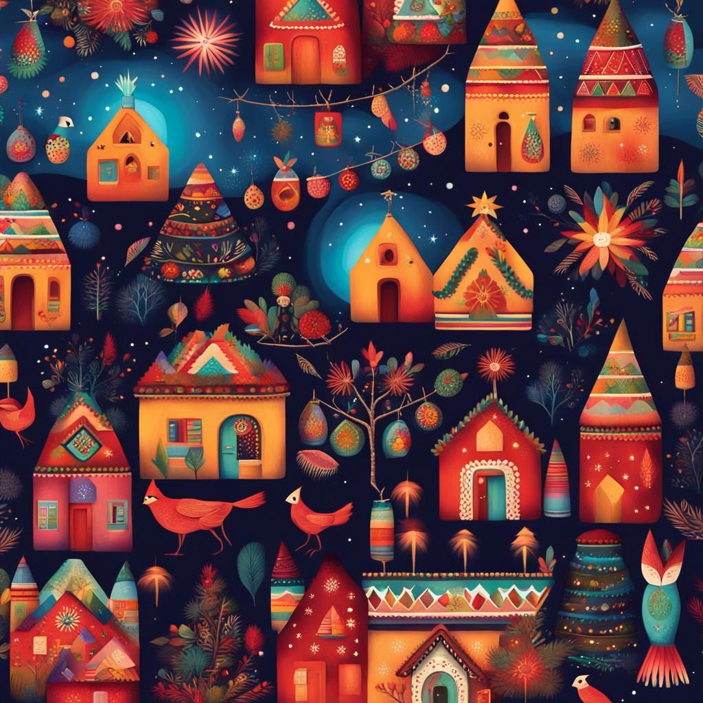 Mexican Folk Art Christmas Village Scene