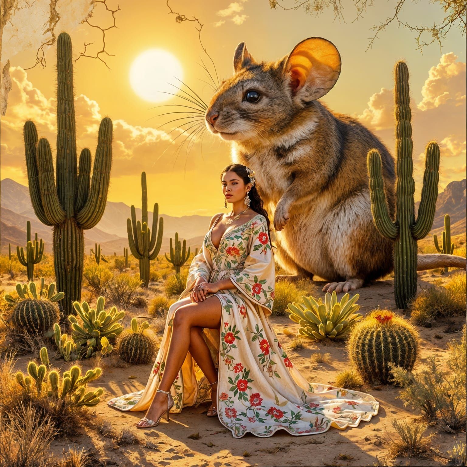 Regal Woman in Desert Landscape, Photorealistic Portrait