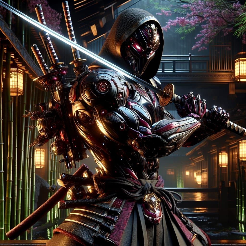 Cyber Samurai Embodies Shadow in Futuristic Tokyo