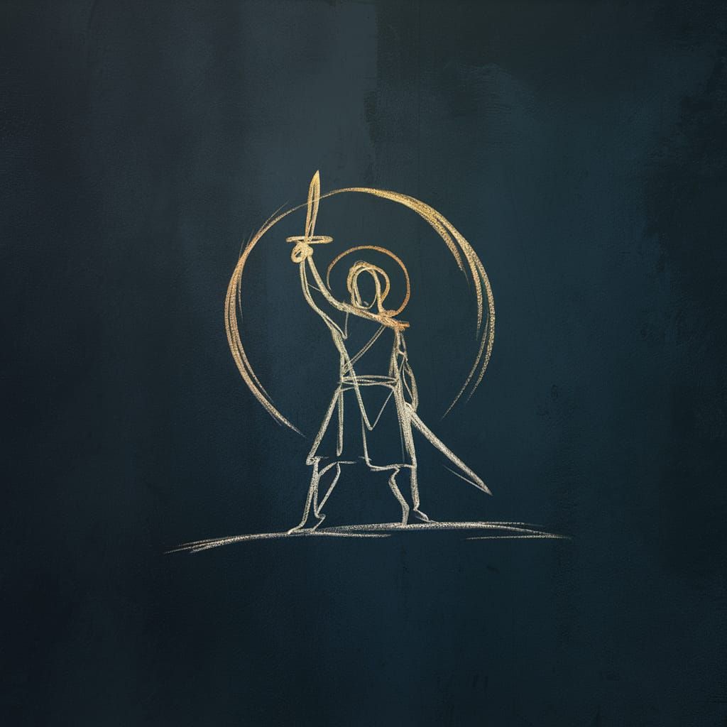Warrior in Golden Halo on Deep Blue Background
