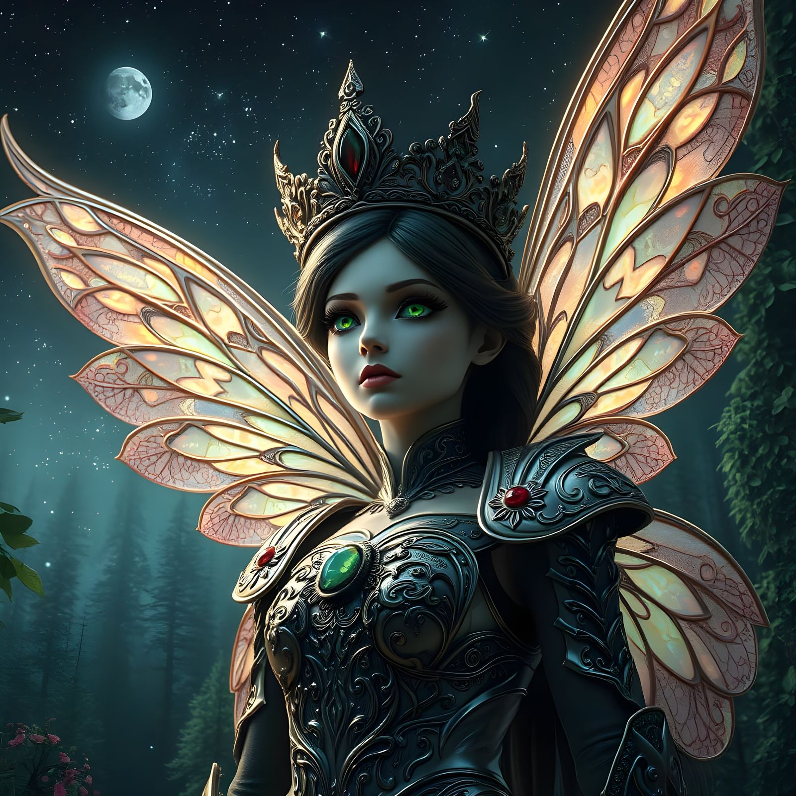 Ethereal Evil Fairy Reigns Amidst Celestial Wonders in a Cyb...