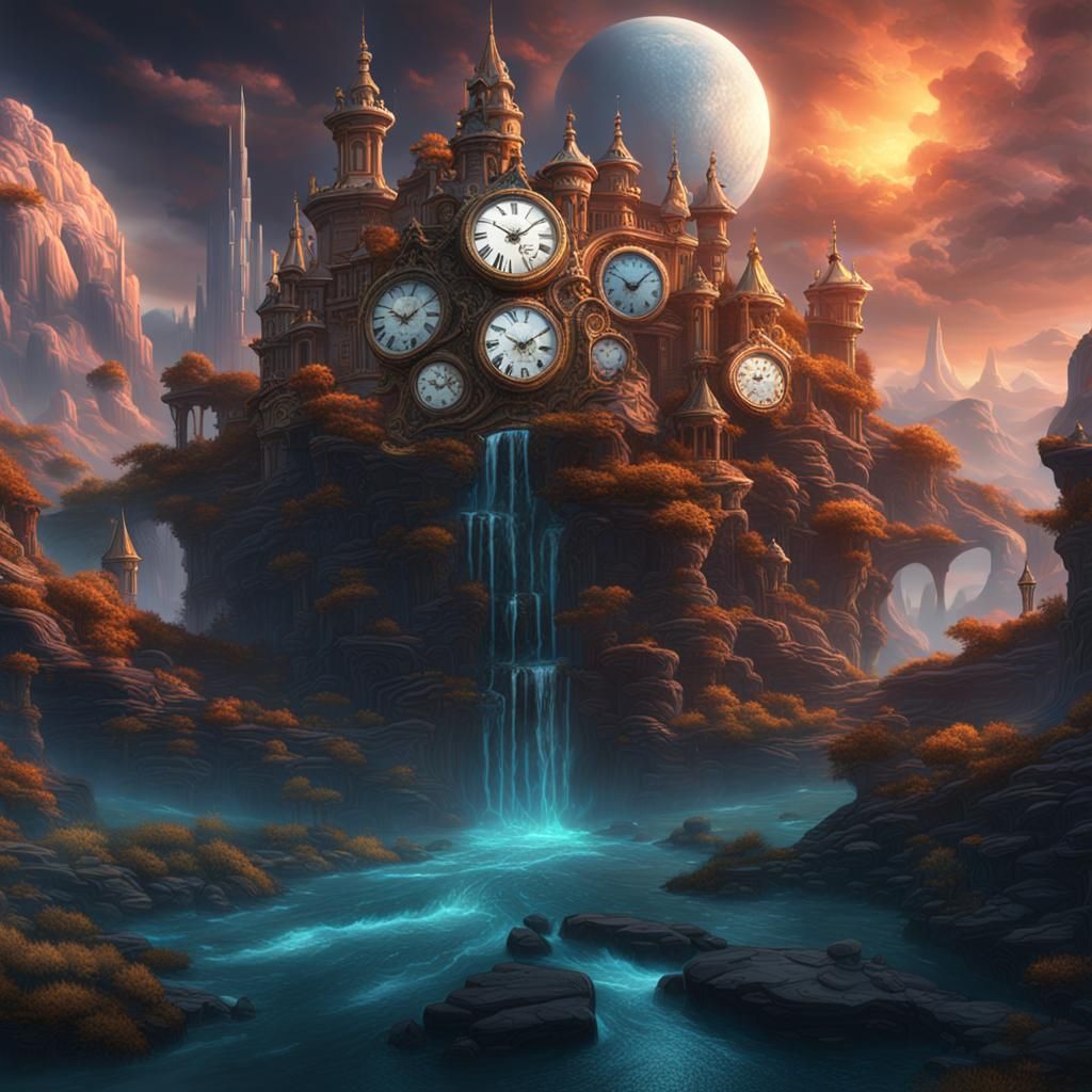 Surreal Dreamscape with Melting Clocks in Vibrant Fantasy Wo...