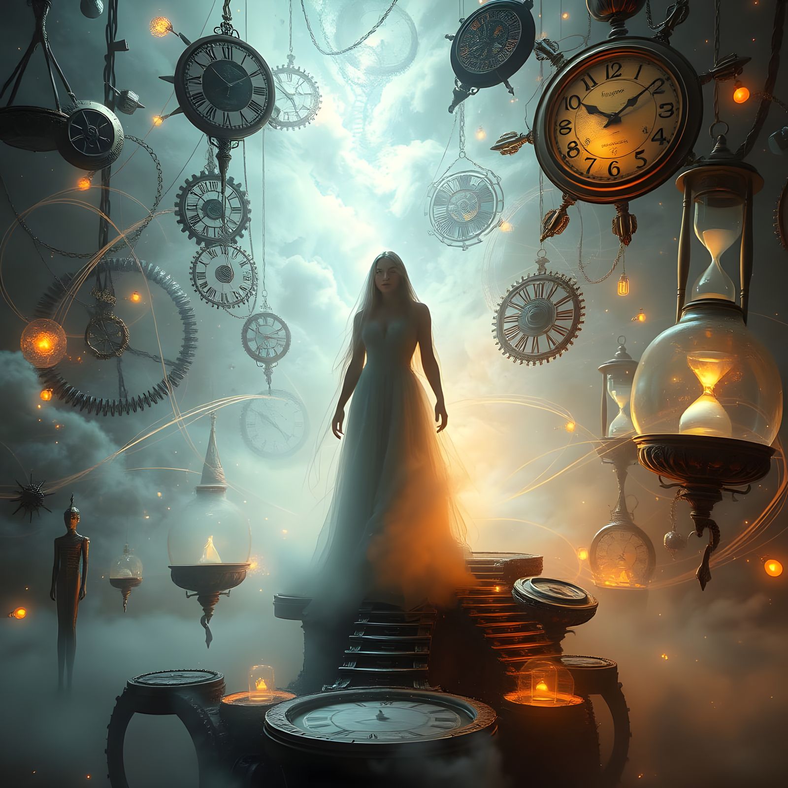 Ethereal Timekeeper in a Dreamlike Realm