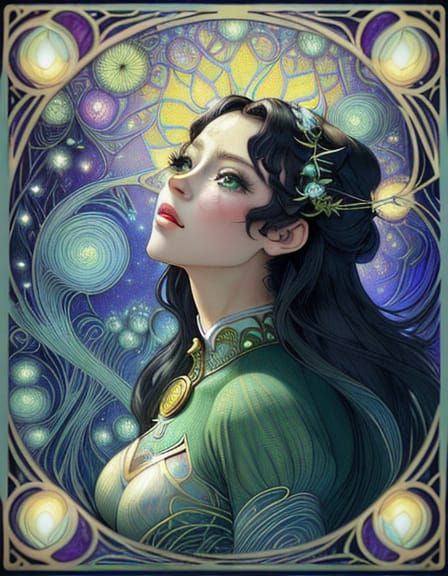Art Nouveau Anime Woman Portrait in Ghibli Style