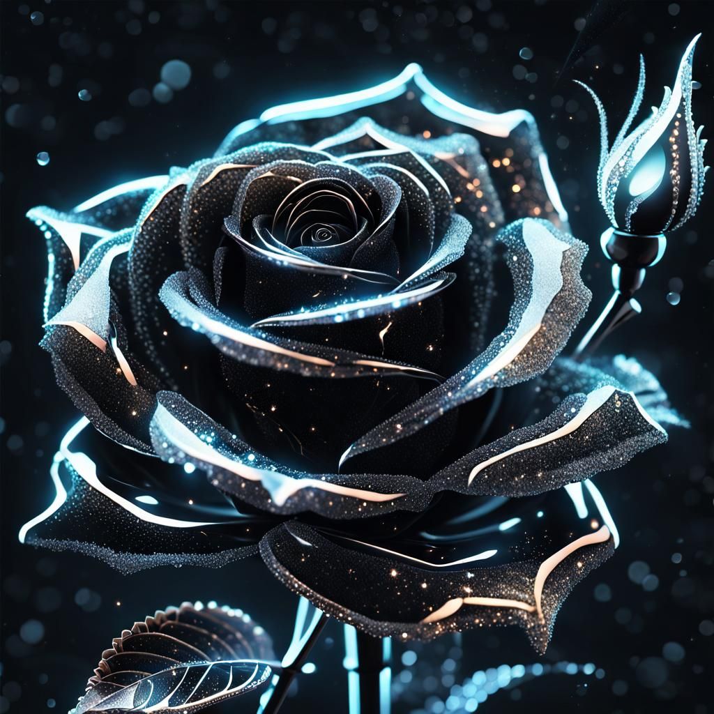 Ethereal Black Glass Rose Blooms under Celestial Light