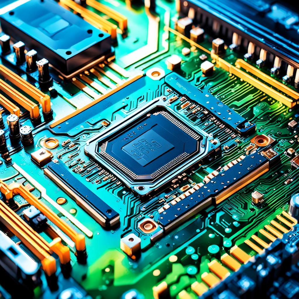 Hyperrealistic Macro Photograph of a Motherboard in Dramatic...