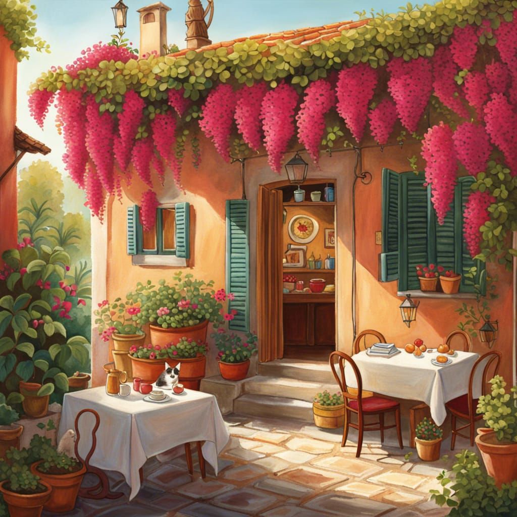 Charming Italian Trattoria in Whimsical Coastal Setting