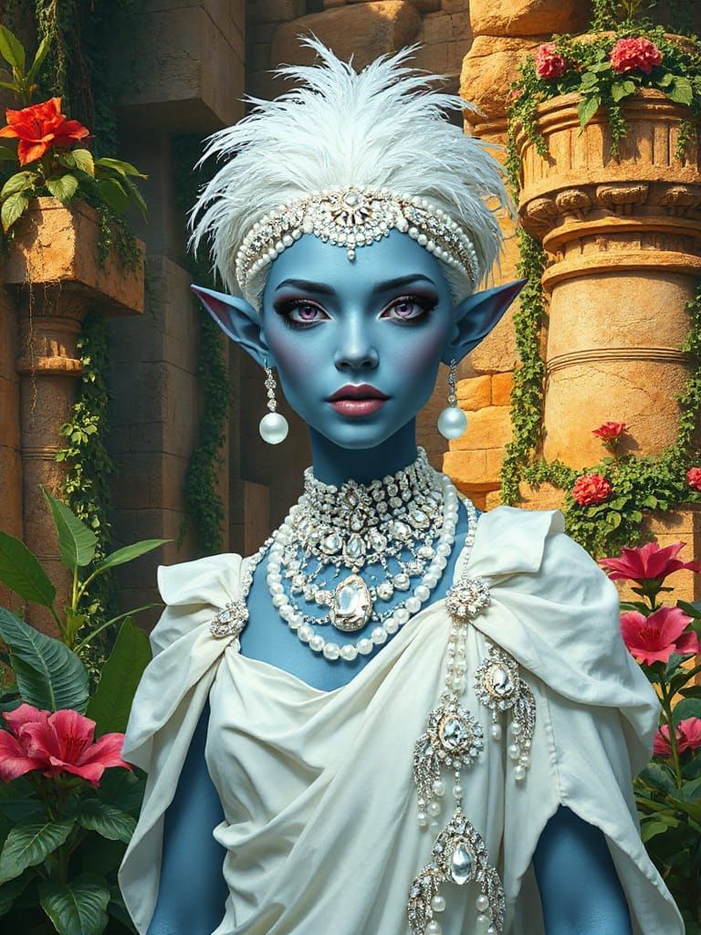 Elven Woman with Jungle Temple Background