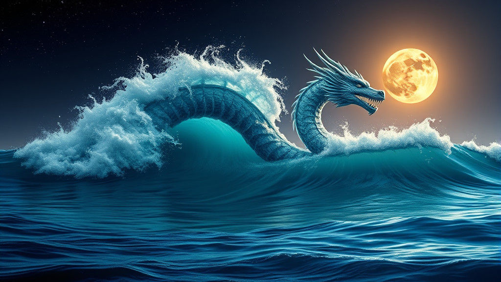 Lunar Tide Wave Dragon in Realistic Celestial Art