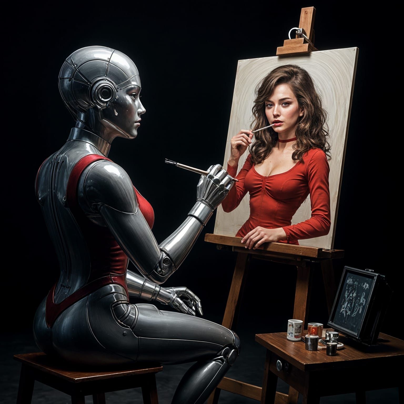 Robot Painter Creates Pinup Art in Photorealistic Style