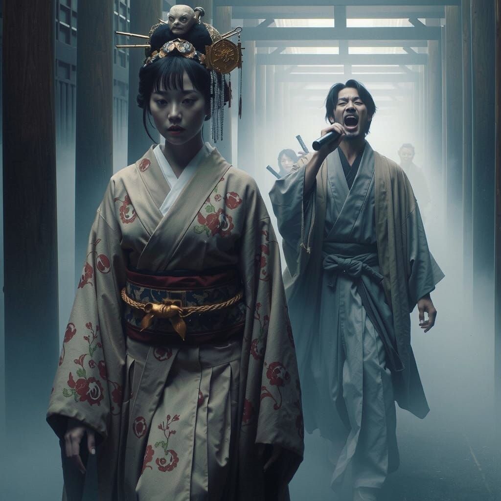 Ethereal Yokai Follows Noblewoman: Pre-Raphaelite Japan