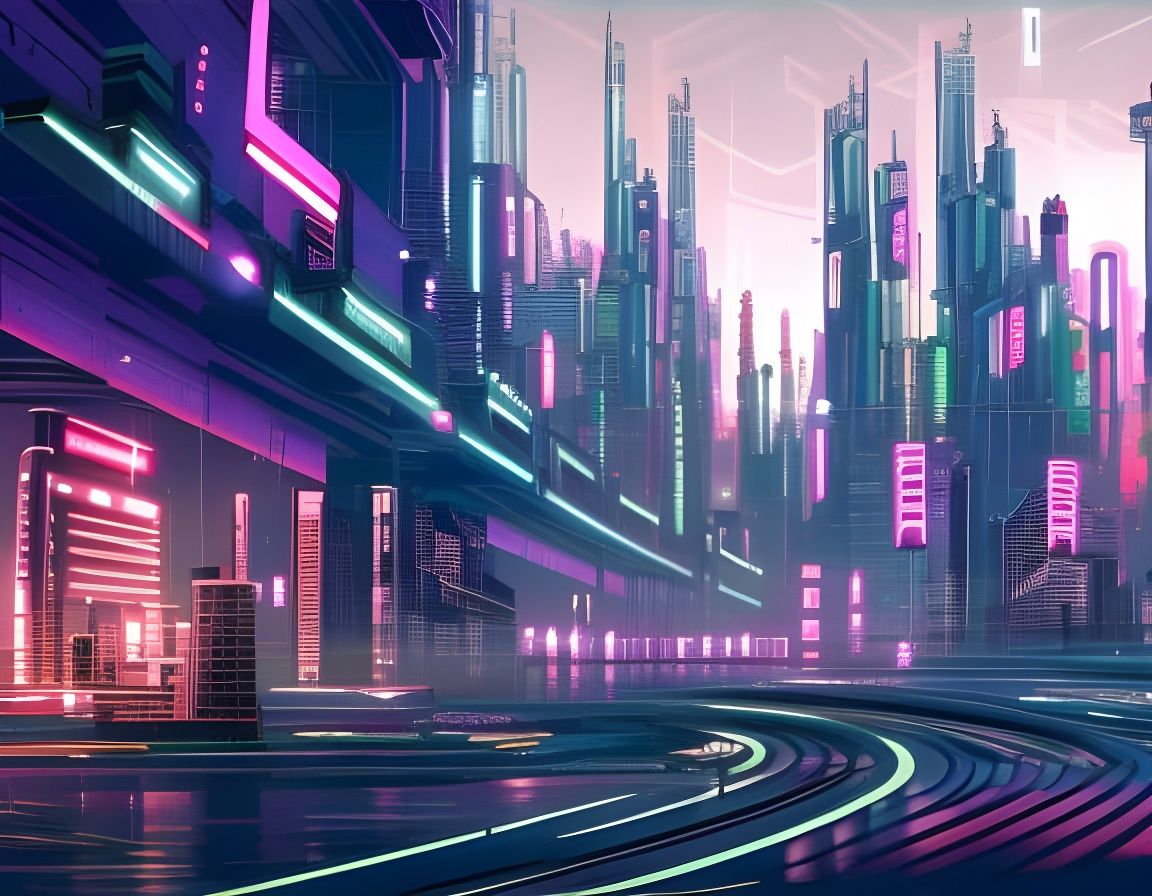 Neon-lit Metropolis in Cyberpunk Style