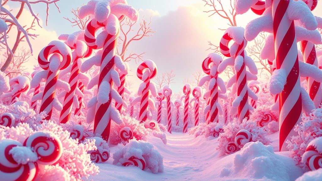 Whimsical Candy Cane Wonderland with Towering Peppermint Tre...
