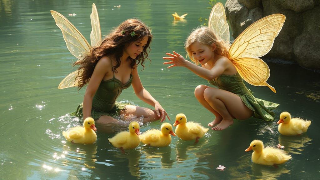 Water Nymph and Sunshine Fairy Conjuring Ducklings