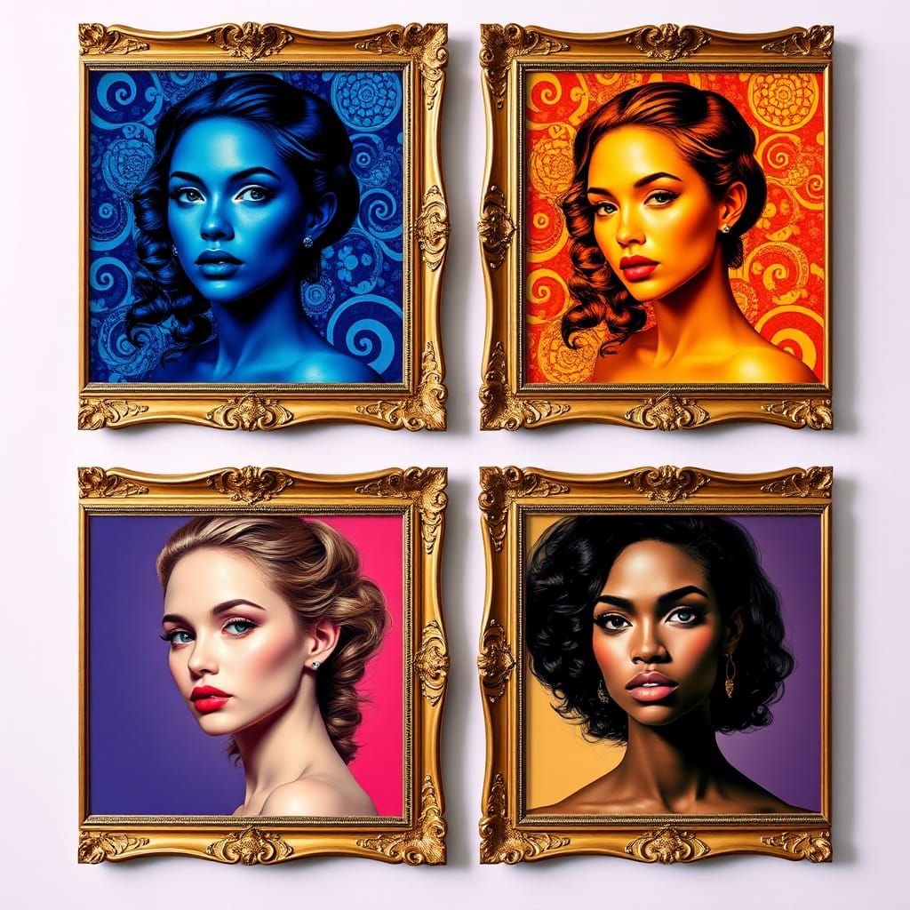 Four Gilded Portraits in Vibrant Hues