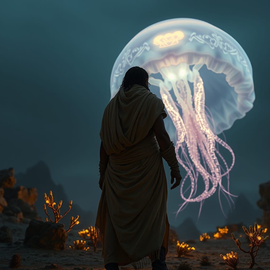 Imagine a hyperrealistic portrait of Arnold Vosloo as Imhote...