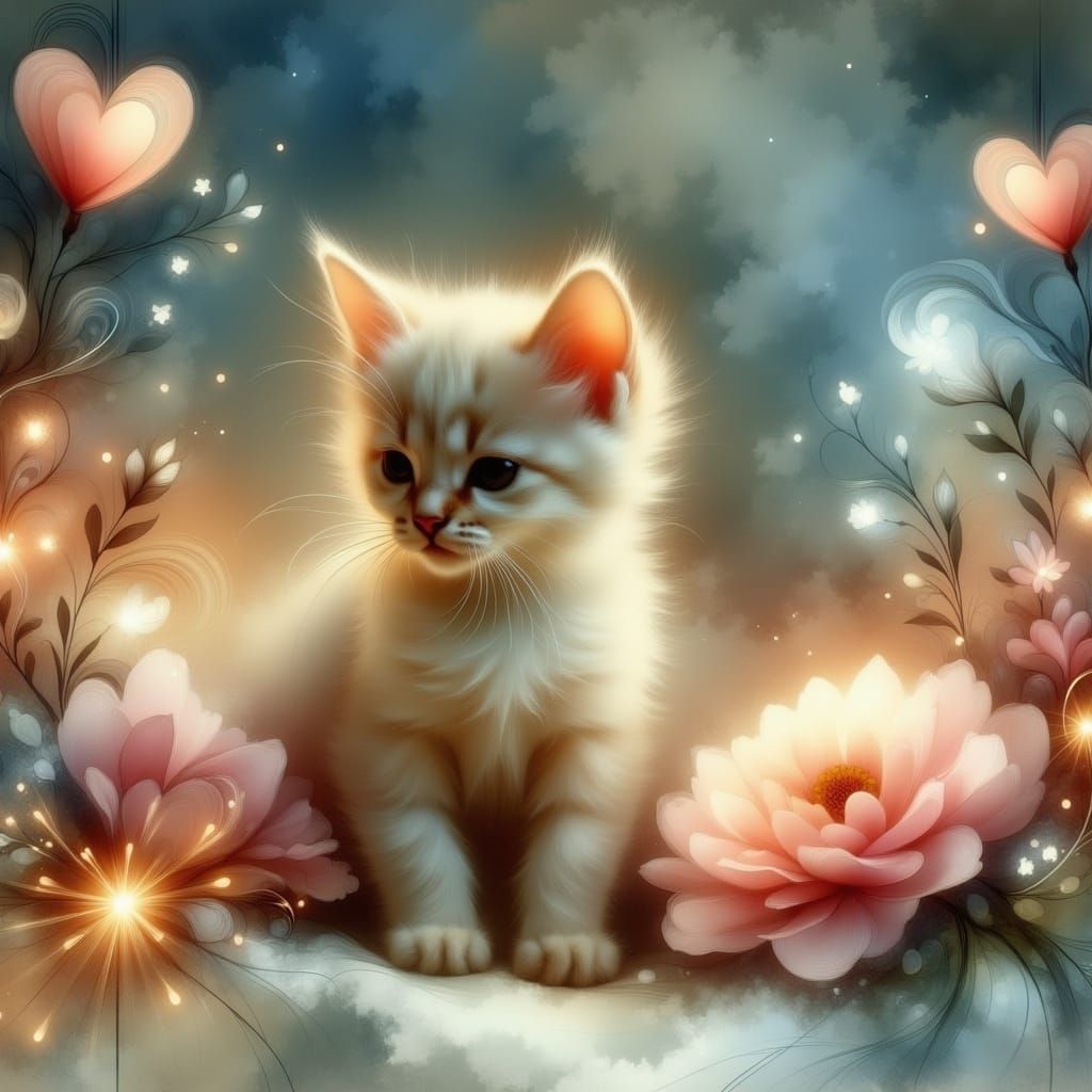 Whimsical Cat in Floral Bloom